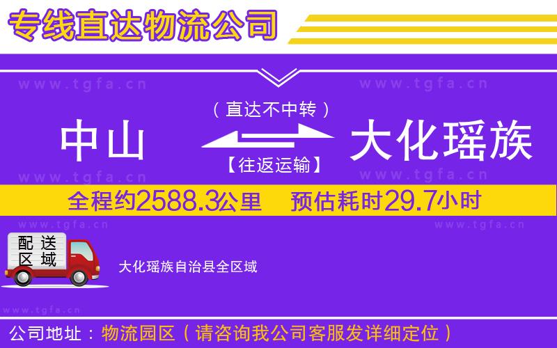 中山到大化瑤族自治縣物流公司