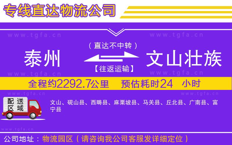 泰州到文山壯族苗族自治州物流公司