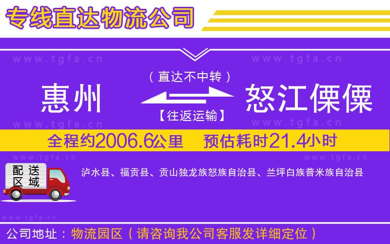 惠州到怒江傈僳族自治州物流專線