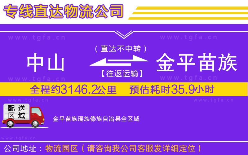 中山到金平苗族瑤族傣族自治縣物流公司